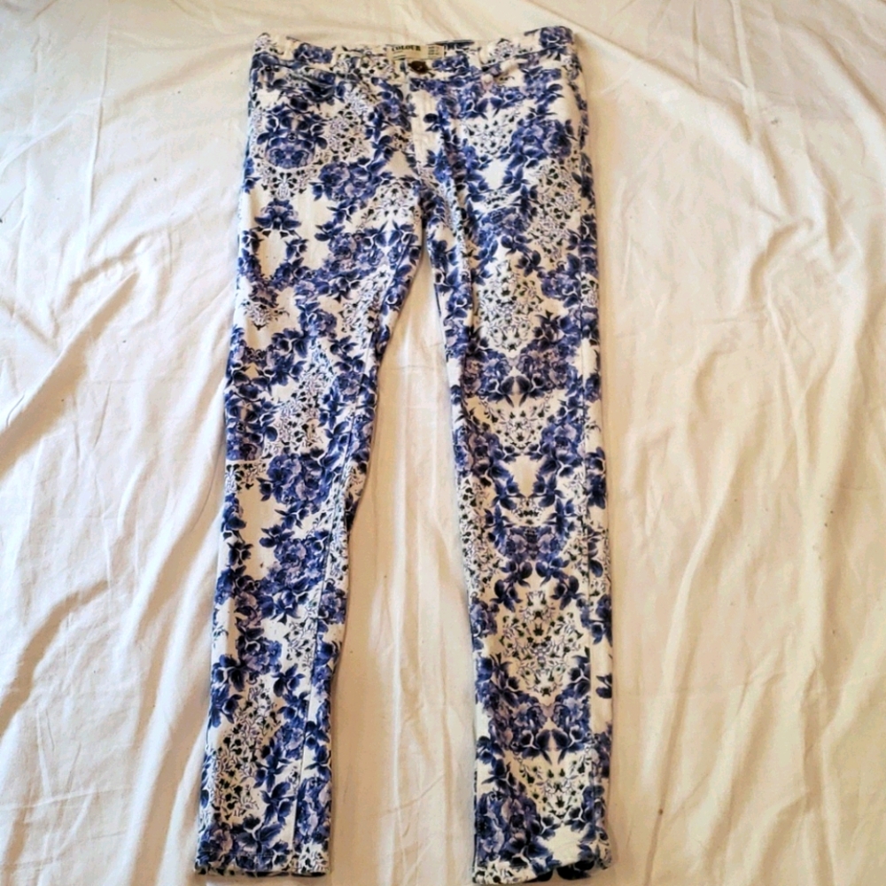 Colour 8 denim floral skinny jeans 5 pocket pants